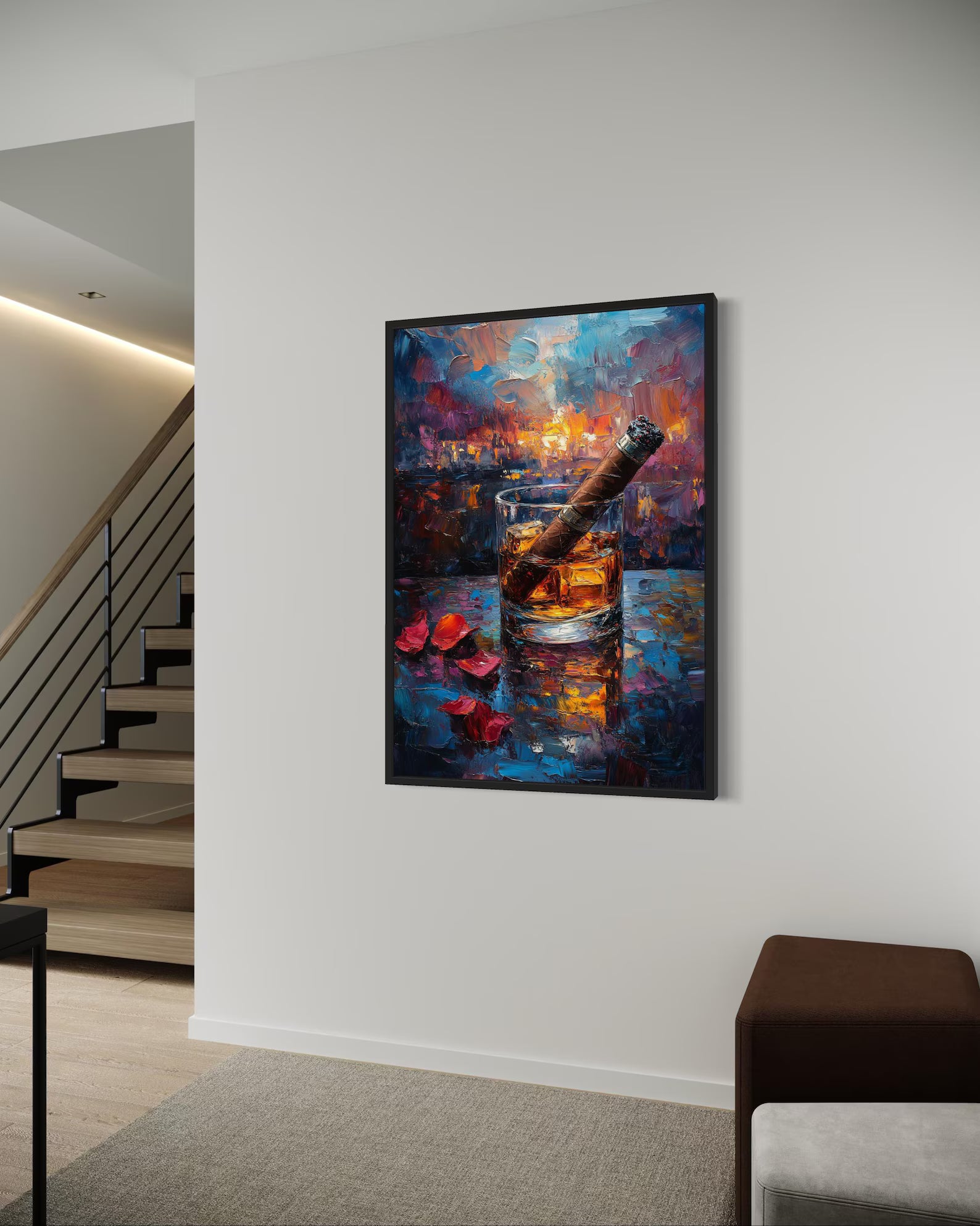 Whiskey Wall Art – Luxury Bourbon Glass Canvas Painting#yy7281