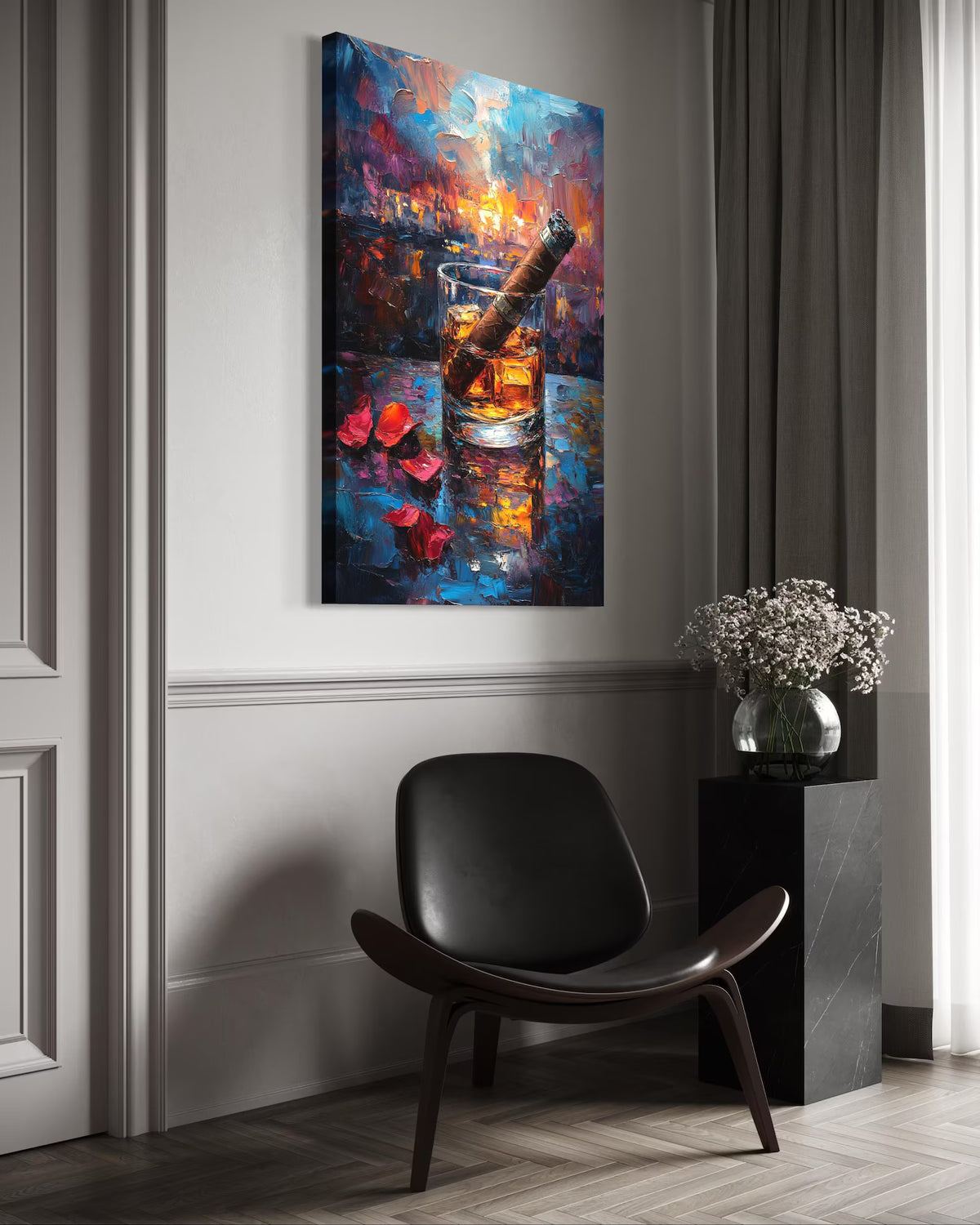Whiskey Wall Art – Luxury Bourbon Glass Canvas Painting#yy7281