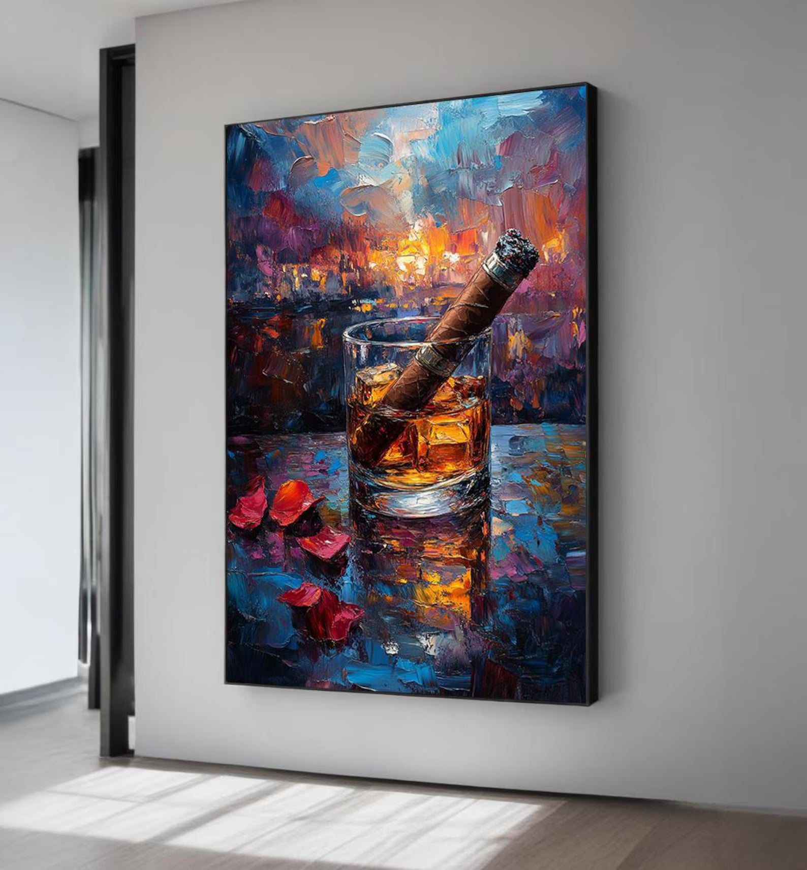 Whiskey Wall Art – Luxury Bourbon Glass Canvas Painting#yy7281