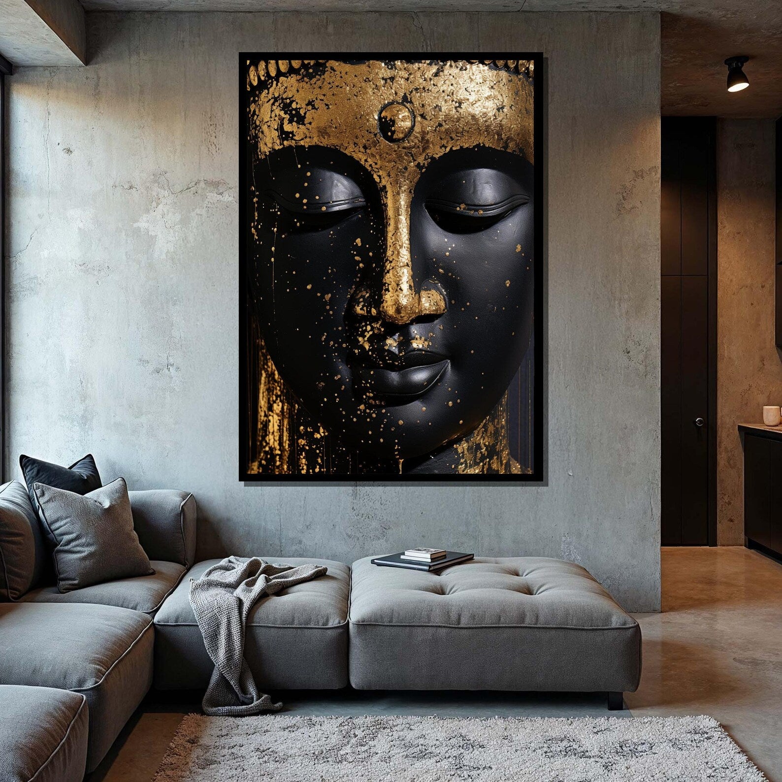 Black Buddha Wall Art – Gold Luxury Spiritual Canvas Painting#yy7284
