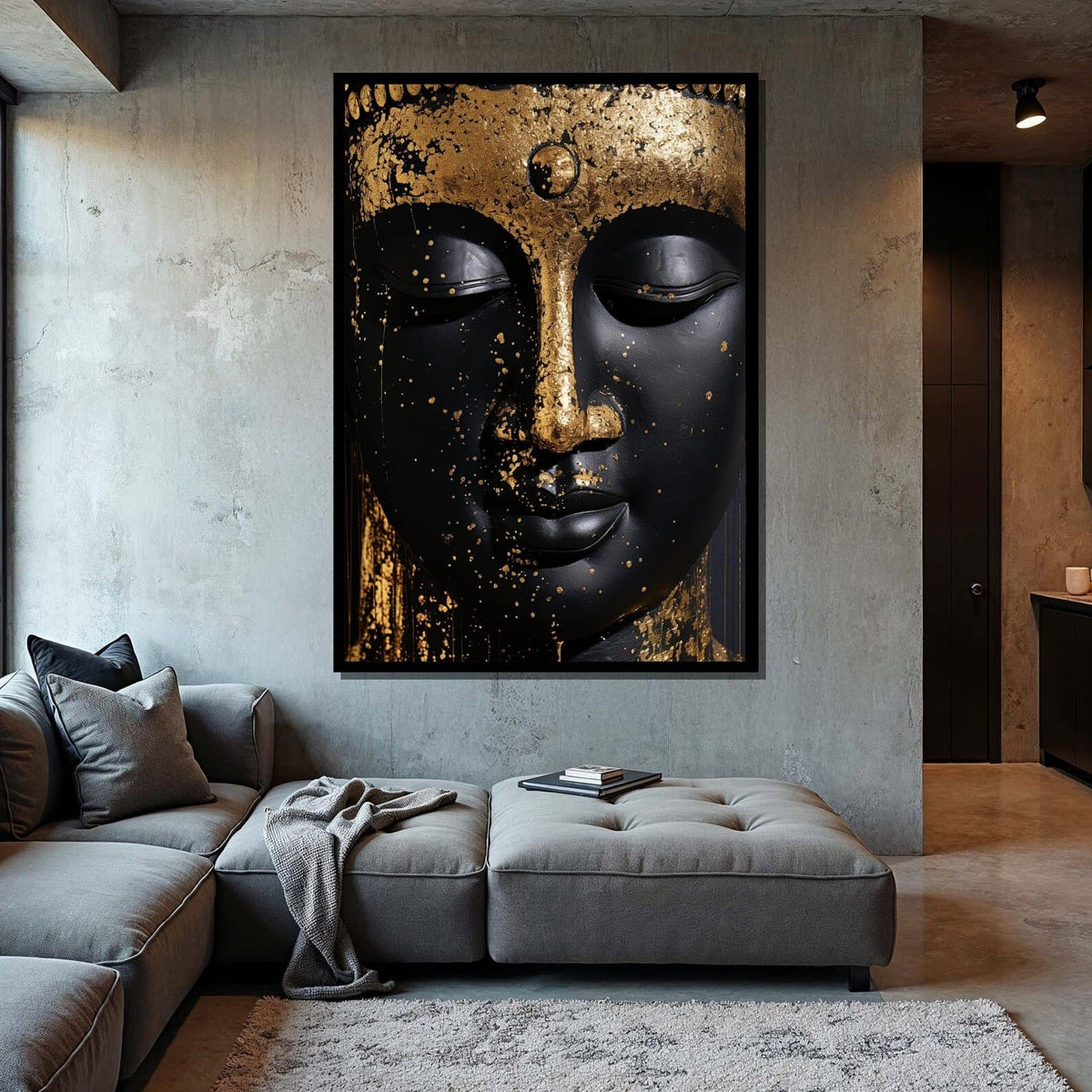 texture Black Buddha Wall Art – Gold Luxury Spiritual Canvas Painting#yy7284