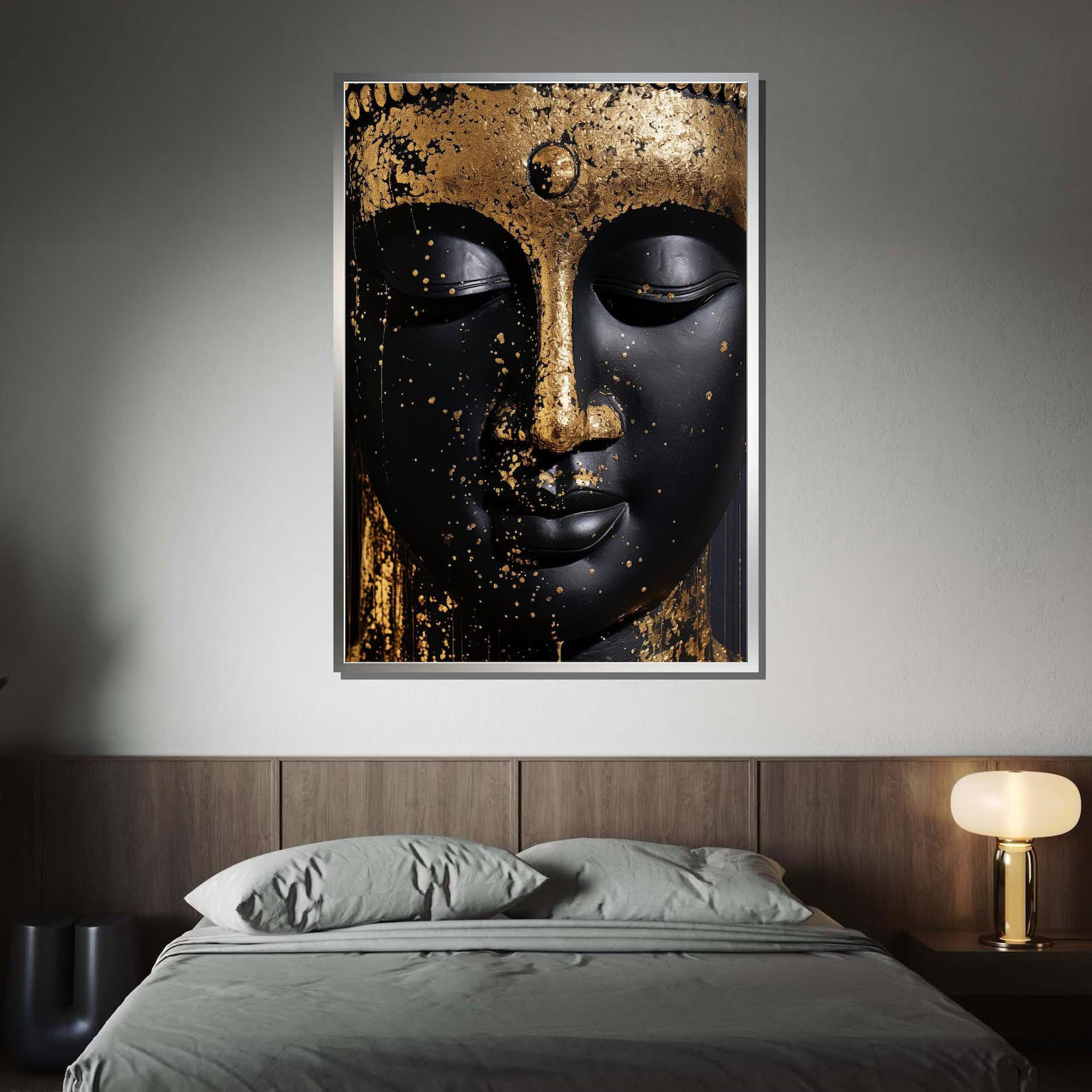 Black Buddha Wall Art – Gold Luxury Spiritual Canvas Painting#yy7284