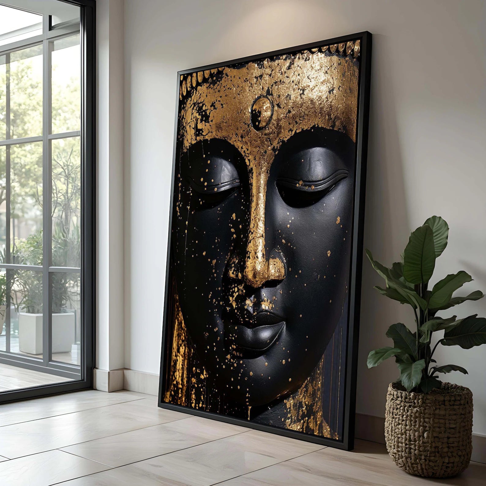 Black Buddha Wall Art – Gold Luxury Spiritual Canvas Painting#yy7284