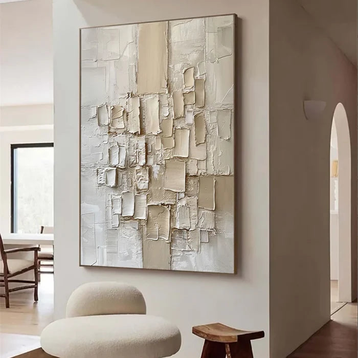 White Textured Abstract Wall Art – 3D Modern Canvas Painting#yy7285