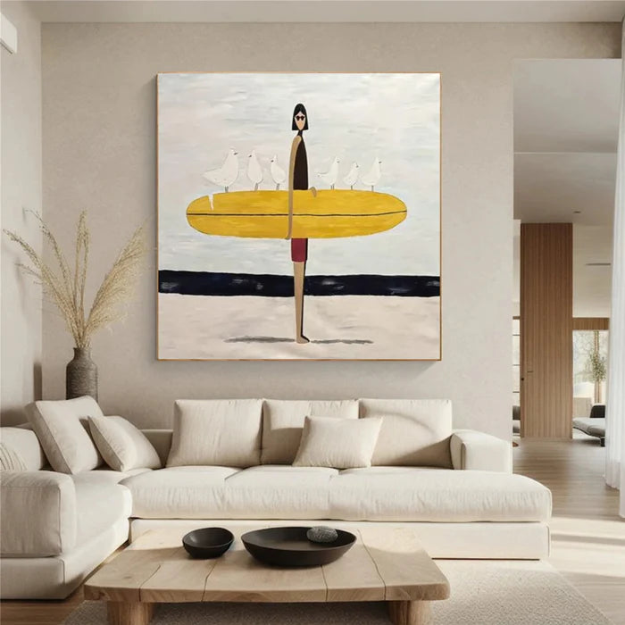 Surfing Wall Art – Minimalist Coastal Abstract Canvas Painting#yy7286