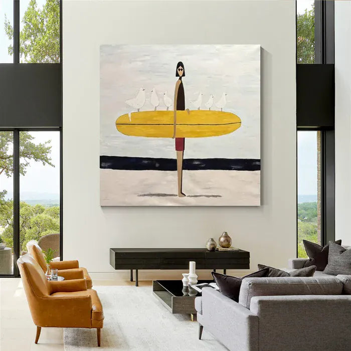 Wabi Sabi Surfing Wall Art – Minimalist Coastal Abstract Canvas Painting#yy7286