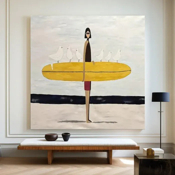Surfing Wall Art – Minimalist Coastal Abstract Canvas Painting#yy7286