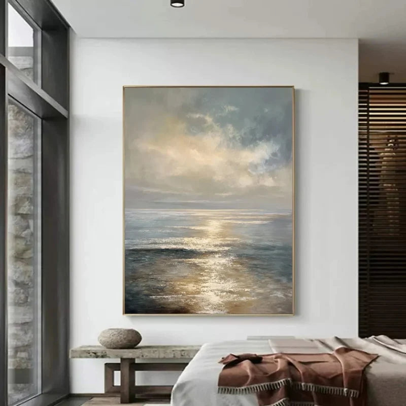 Ocean Sunset Wall Art – Coastal Seascape Canvas Painting#yy7293
