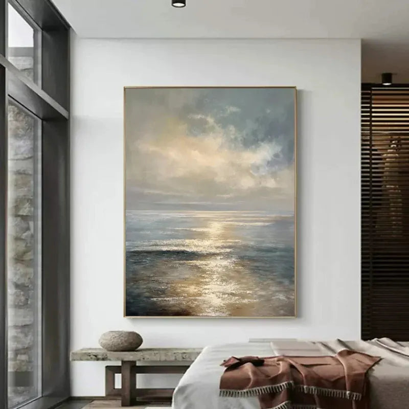 Ocean Sunset Wall Art – Coastal Seascape Canvas Painting#yy7293