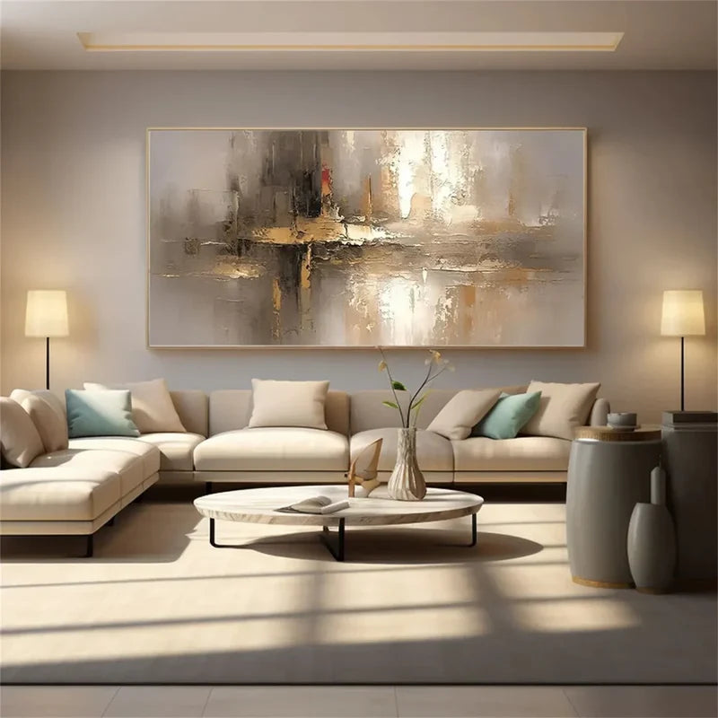 Gold Gray Abstract Wall Art – Modern Textured Canvas Painting#yy7297