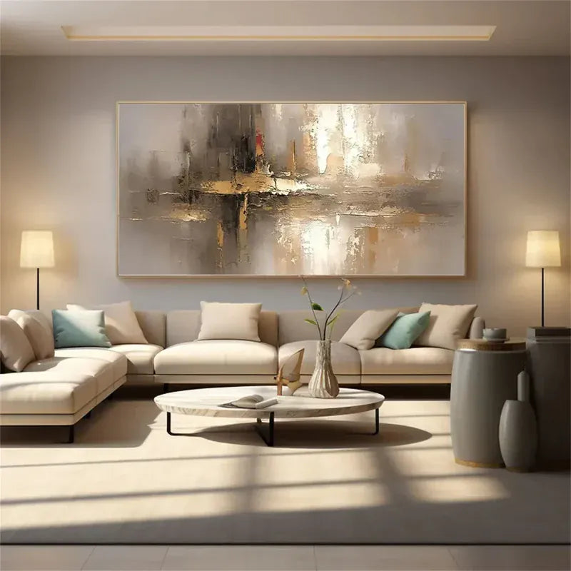 Gold Gray Abstract Wall Art – Modern Textured Canvas Painting#yy7297