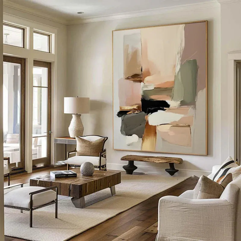Neutral Abstract Wall Art – Modern Geometric Canvas Painting#yy7298