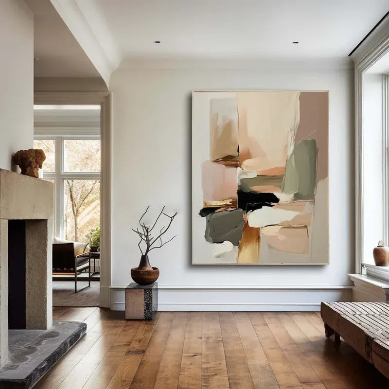 Neutral Abstract Wall Art – Modern Geometric Canvas Painting#yy7298