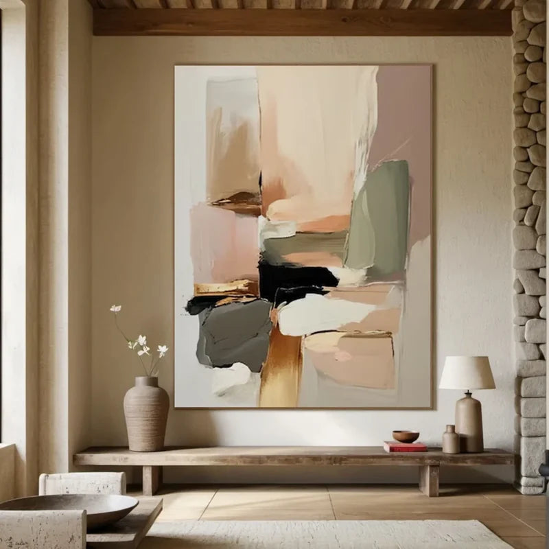 Neutral Abstract Wall Art – Modern Geometric Canvas Painting#yy7298