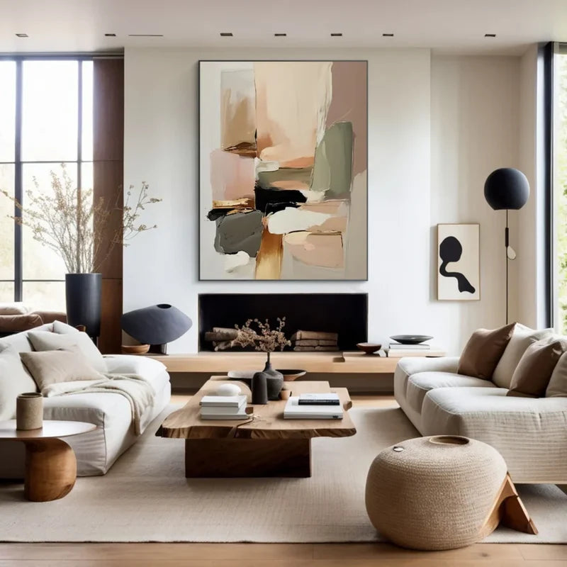 Neutral Abstract Wall Art – Modern Geometric Canvas Painting#yy7298