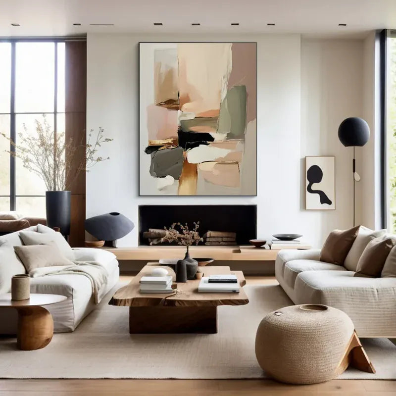 Neutral Abstract Wall Art – Modern Geometric Canvas Painting#yy7298