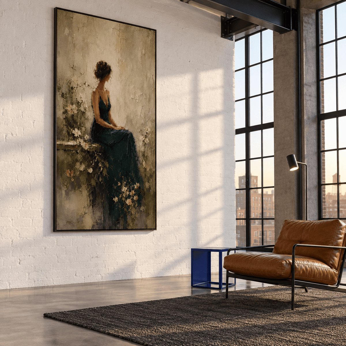 Woman in Green Dress Wall Art – A Quiet Moment#yy91601