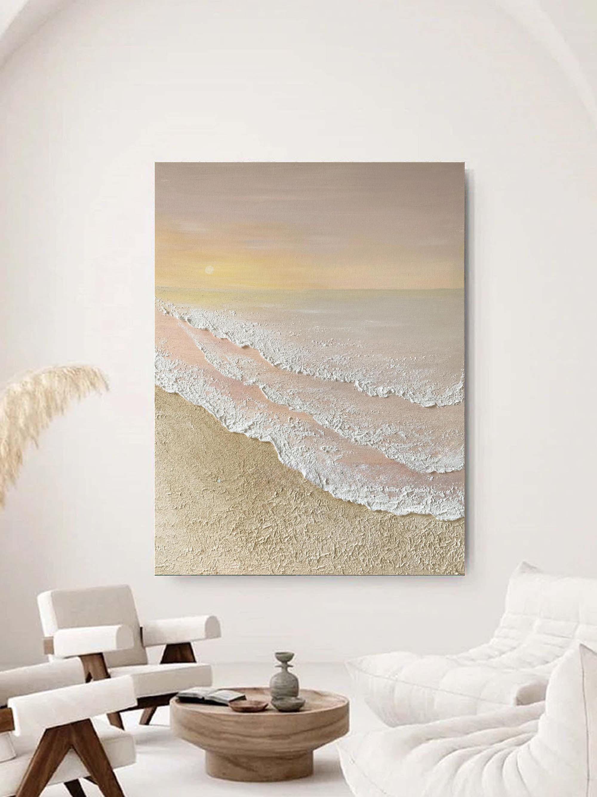 Tactile Sunset Tide-Textured Sunset Beach and Tide Canvas Art - artextured