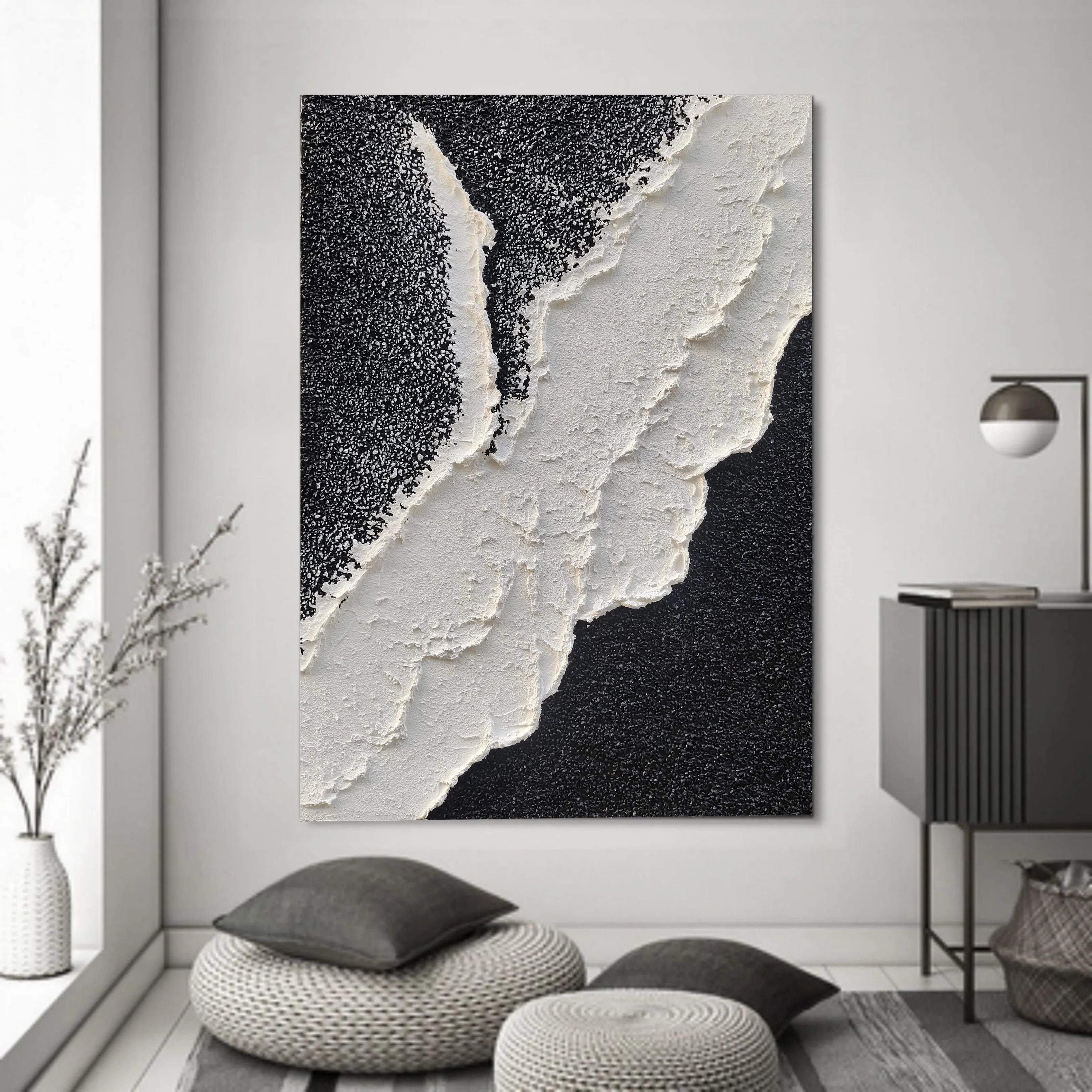 Tidal Contrasts-Black and White Texture Minimalist Abstract Wall Art - artextured