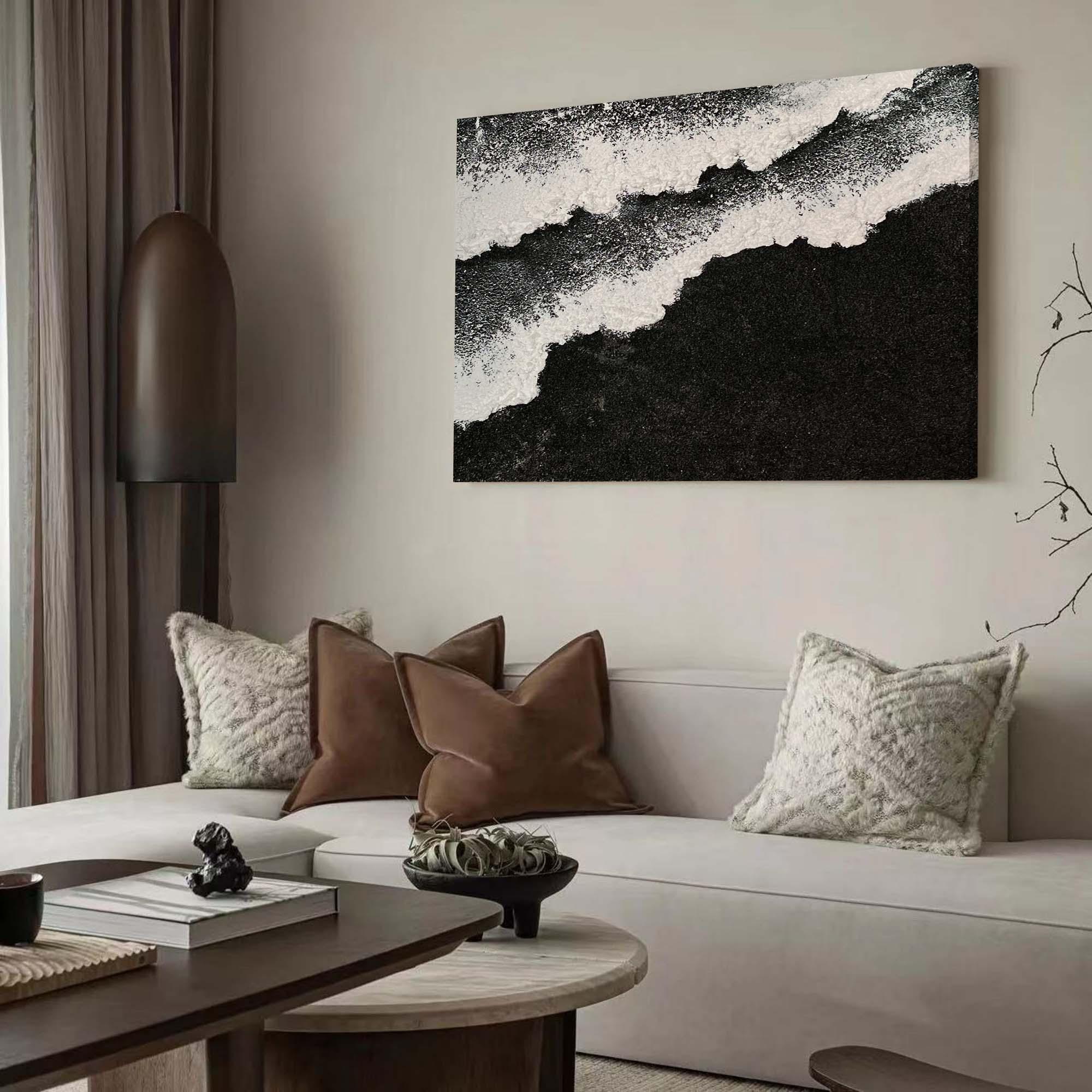 Monochrome Tides Abstract Art-Interior Design Minimalist Three Dimensional Wave Abstract Wall Art - artextured
