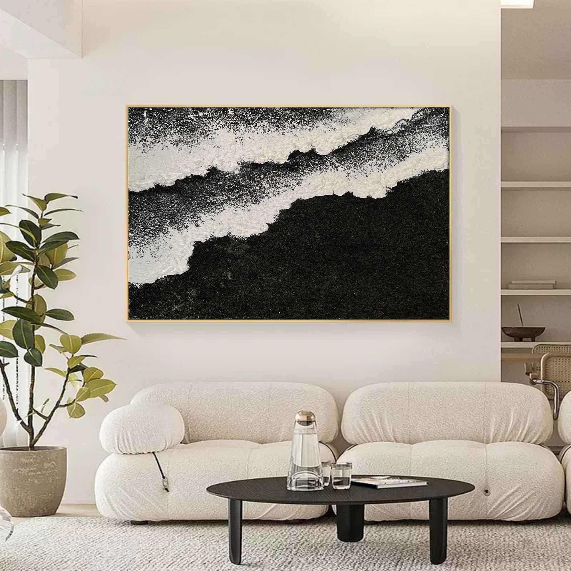 Monochrome Tides Abstract Art-Interior Design Minimalist Three Dimensional Wave Abstract Wall Art - artextured