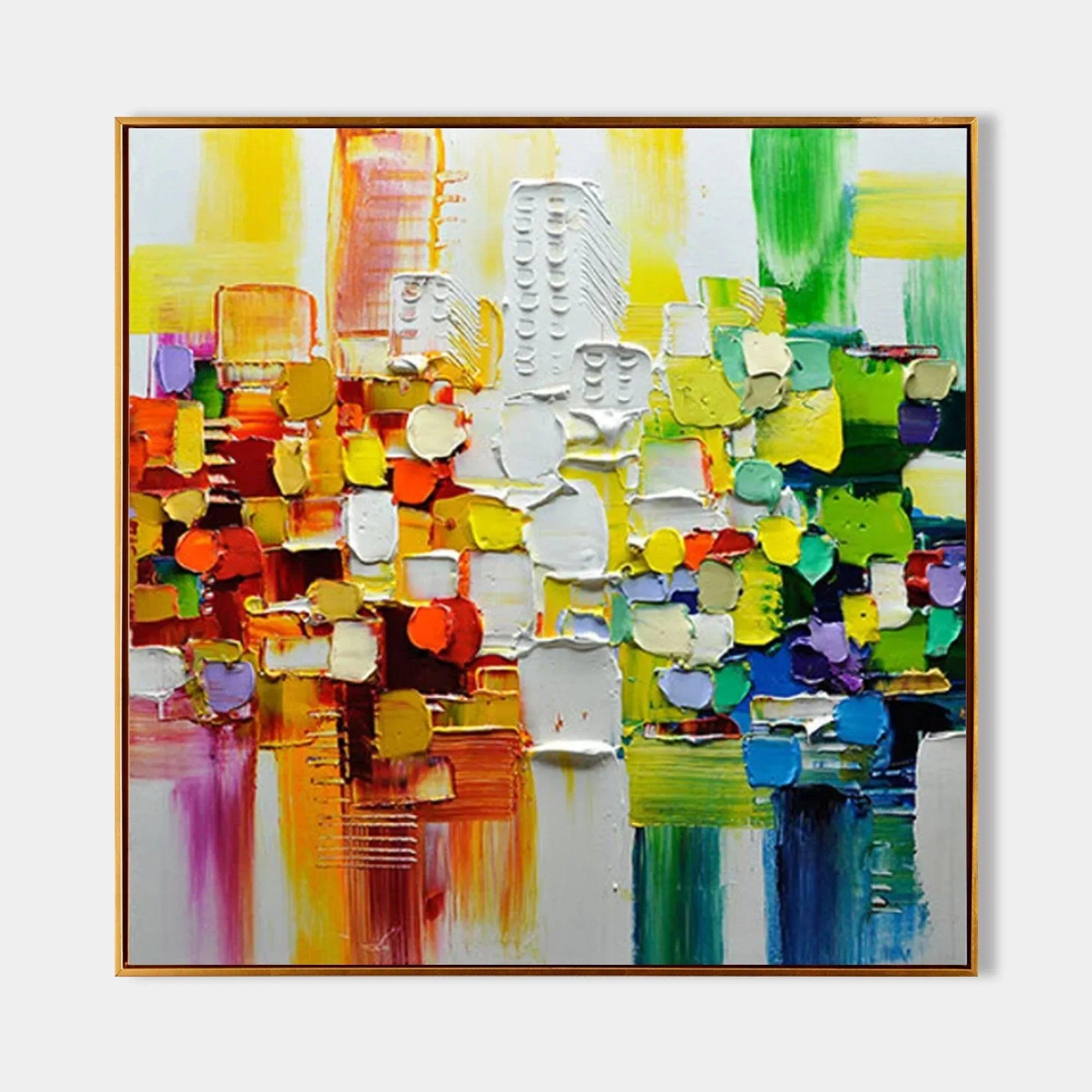 Vivid Mosaic - Square Three-Dimensional Urban Abstract Oil Painting Wall Art - artextured