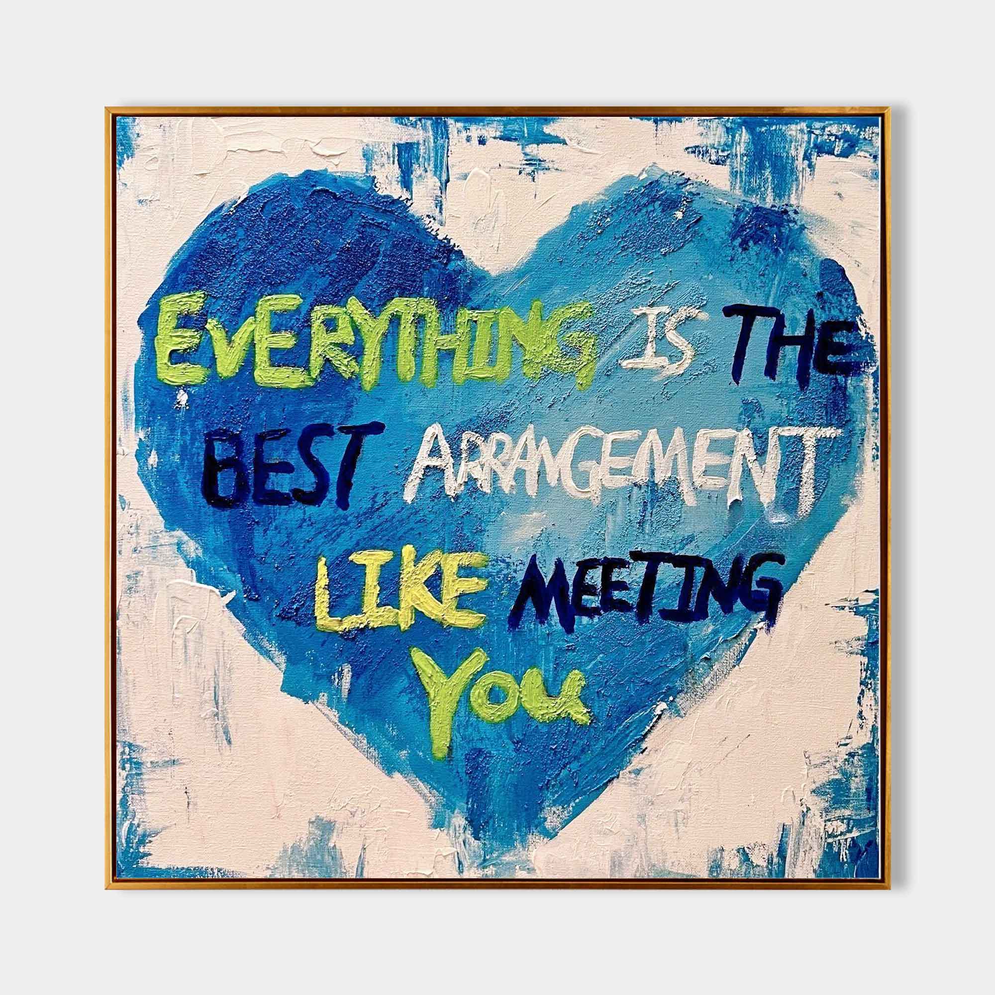 Blue Heart Abstract Oil Painting – Blue Heart 3D Graffiti Inspirational Text Wall Art