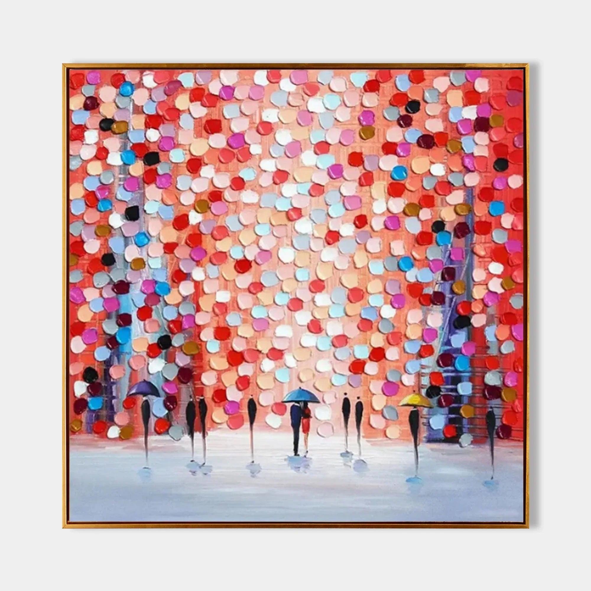 Rain of Colors - Hand drawn Thick painted Rainy Color Abstract Wall Art - artextured