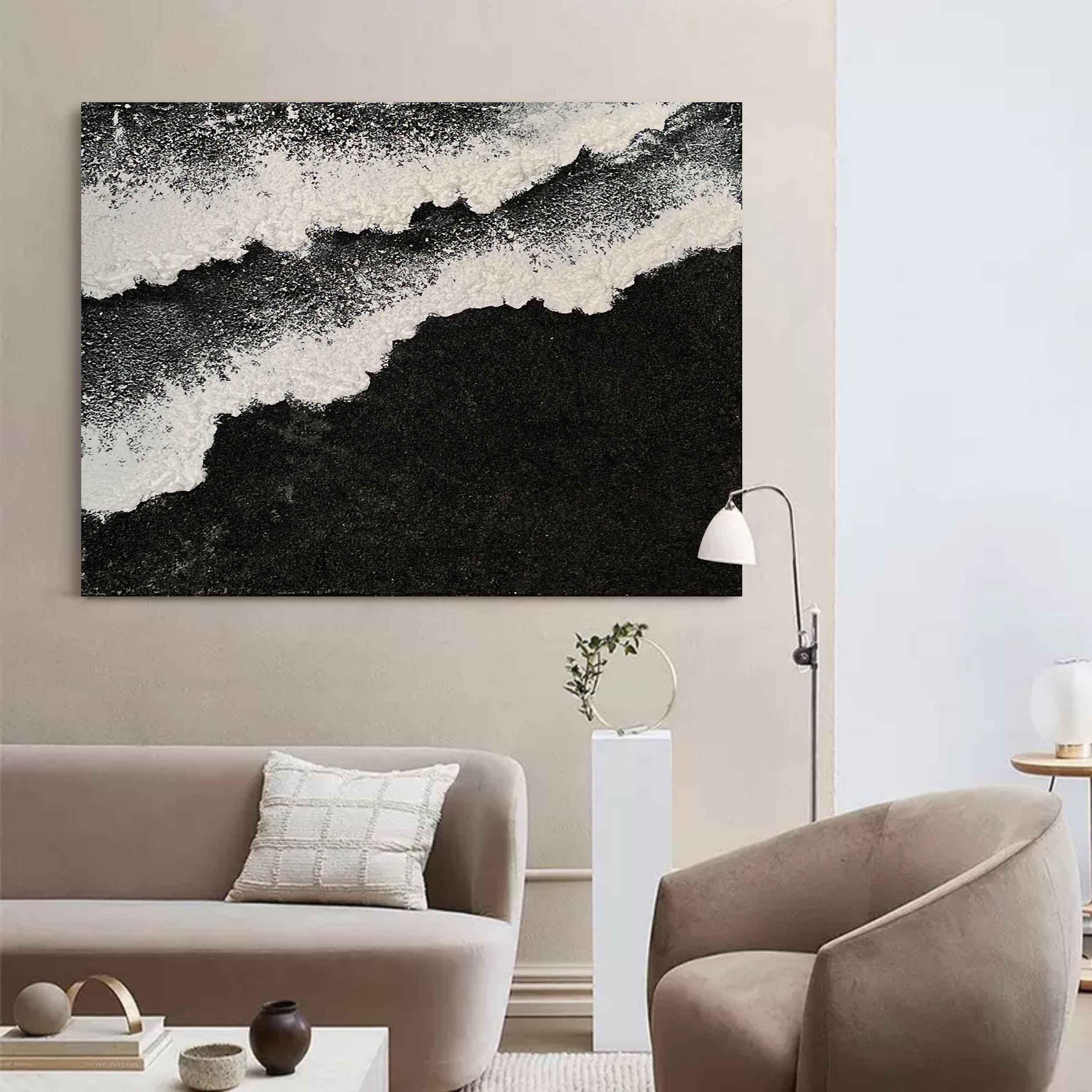 Monochrome Tides Abstract Art-Interior Design Minimalist Three Dimensional Wave Abstract Wall Art - artextured