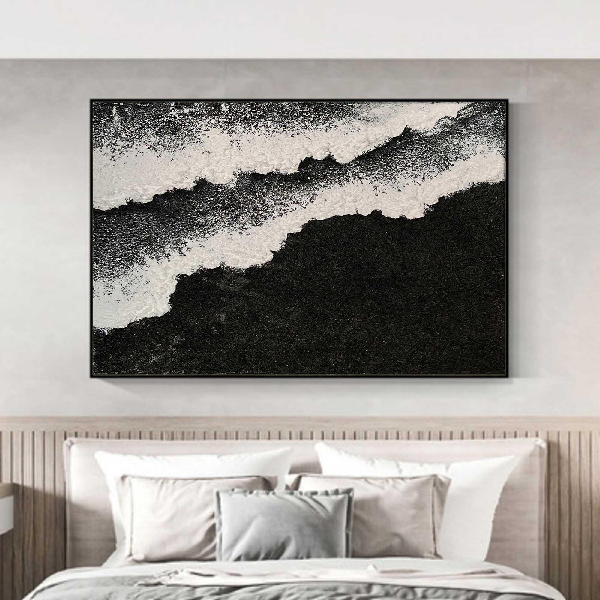 Monochrome Tides Abstract Art-Interior Design Minimalist Three Dimensional Wave Abstract Wall Art - artextured
