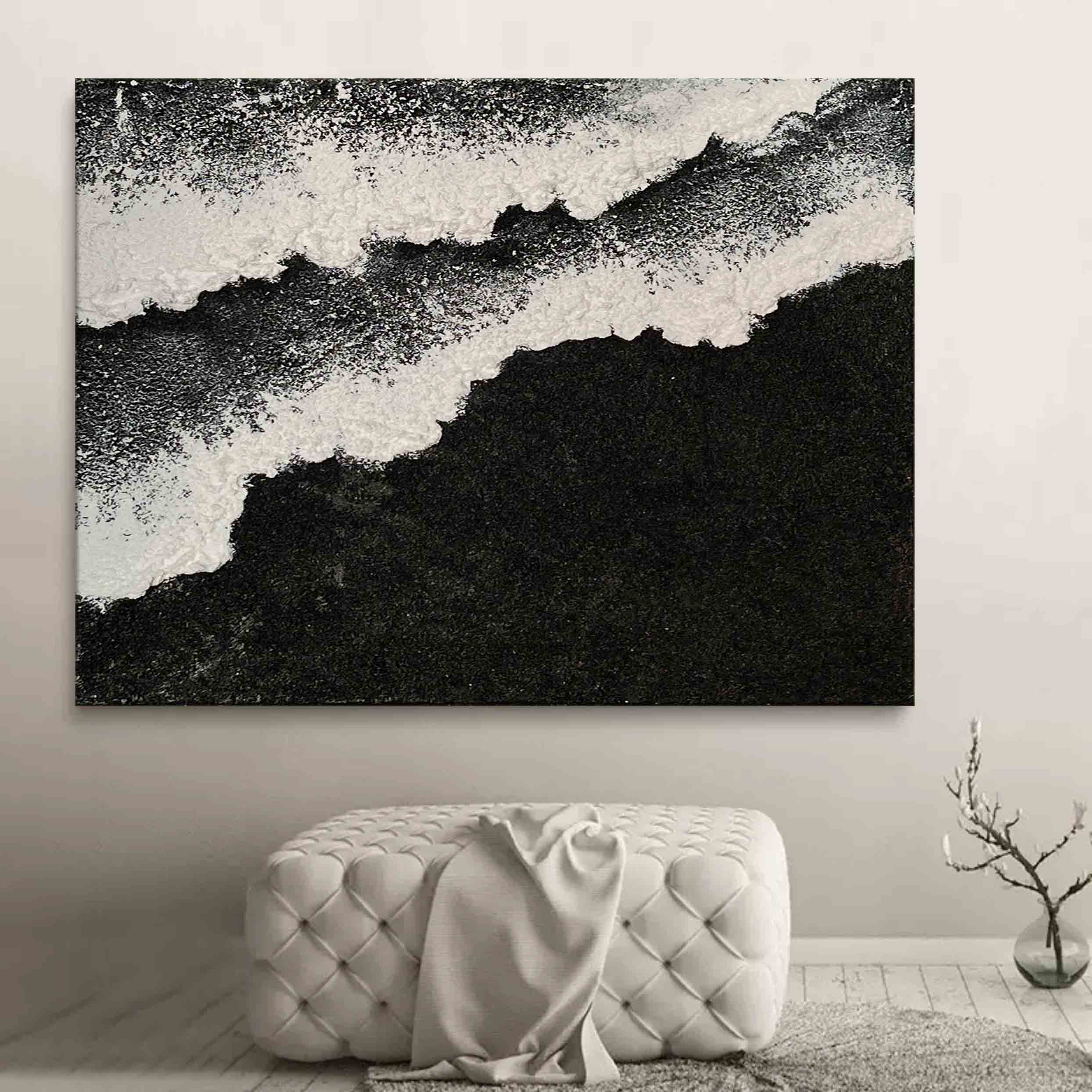 Monochrome Tides Abstract Art-Interior Design Minimalist Three Dimensional Wave Abstract Wall Art