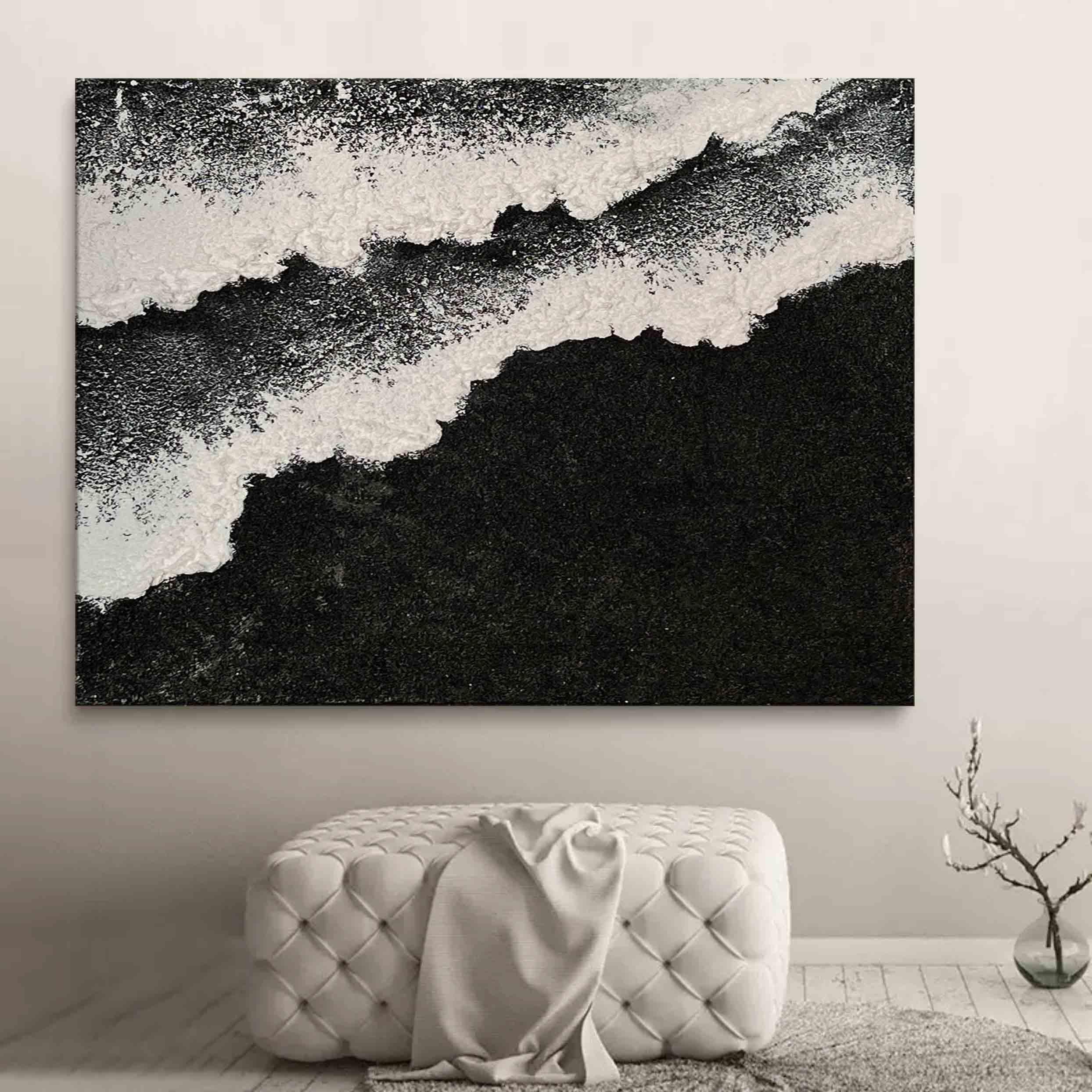 Monochrome Tides Abstract Art-Interior Design Minimalist Three Dimensional Wave Abstract Wall Art - artextured
