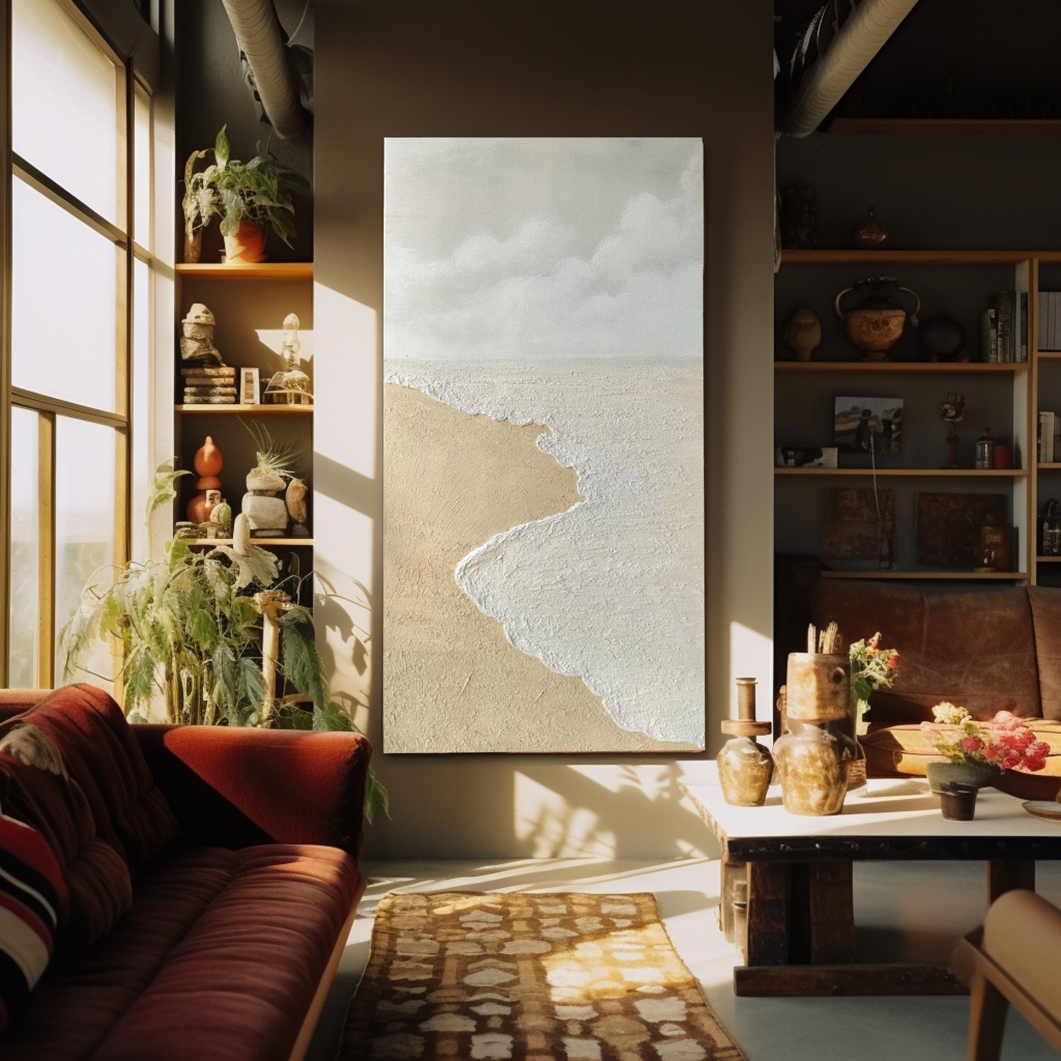 Tranquil Shoreline: Textured Coastal Canvas