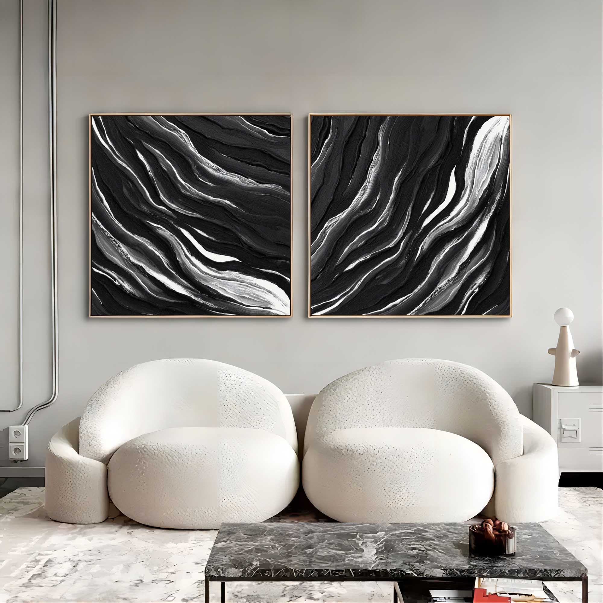 Monochrome Tides Diptych Set Of 2