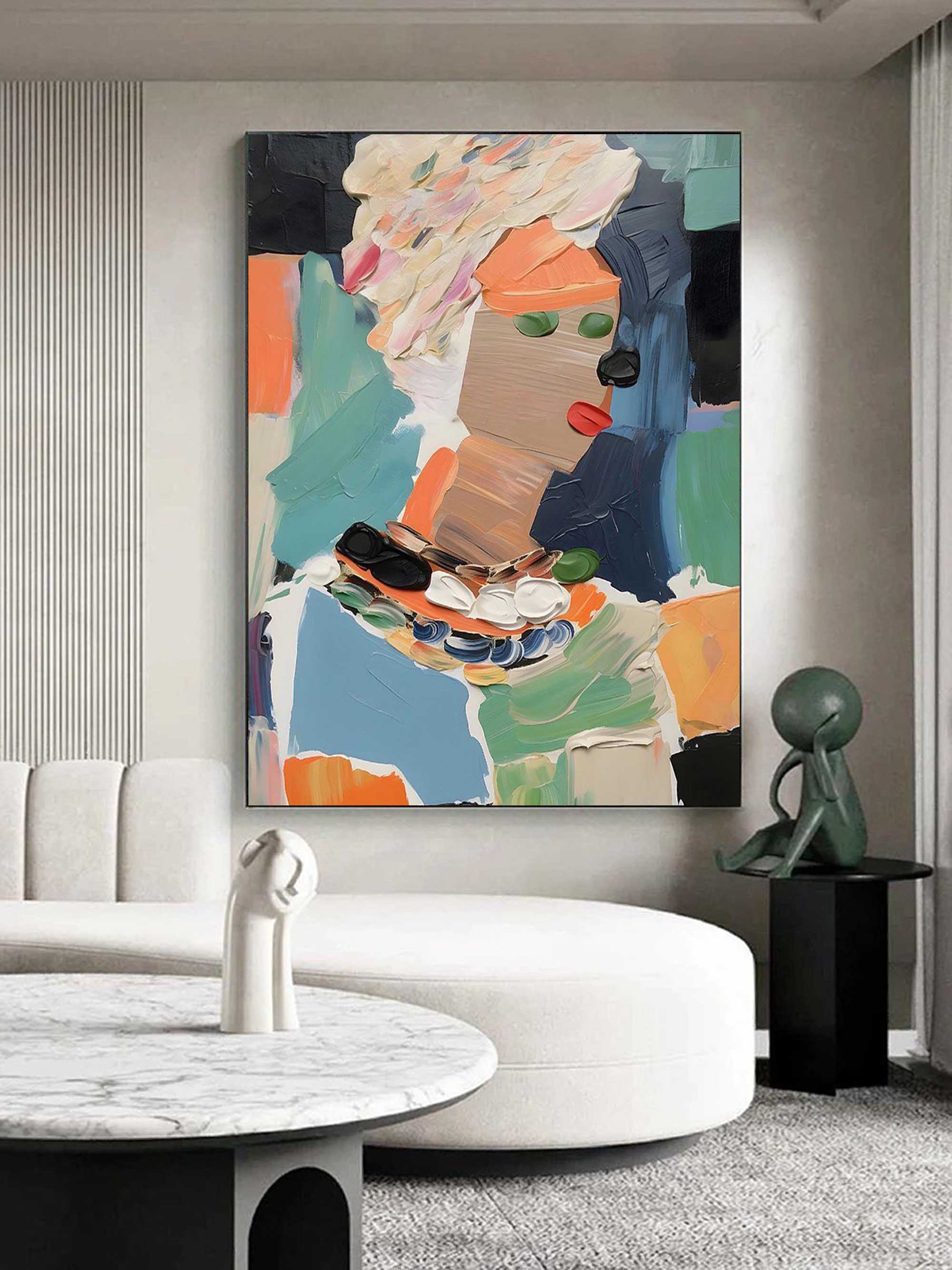 Modern Abstract Portrait Painting - Textured Artistic Expression on Canvas
