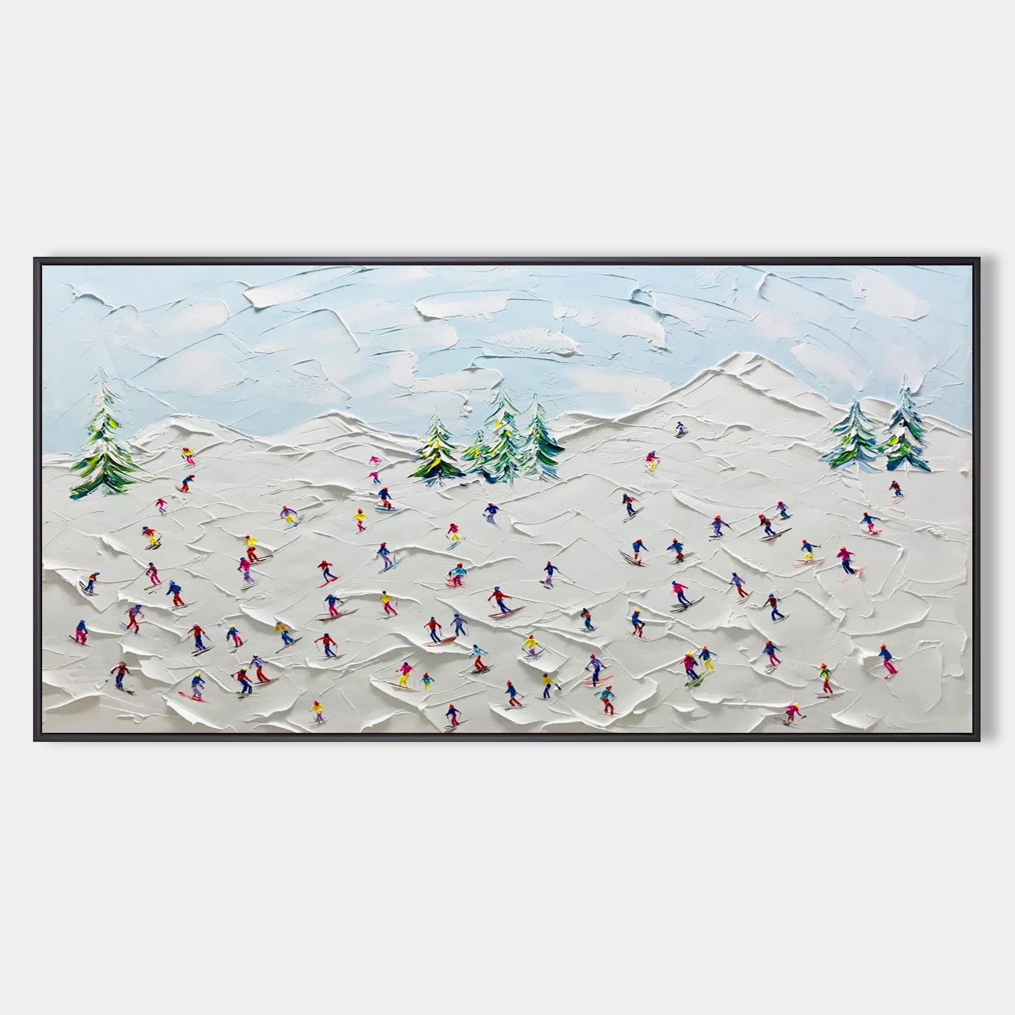 Winter Joy: Textured Skiers on Snowy Hills