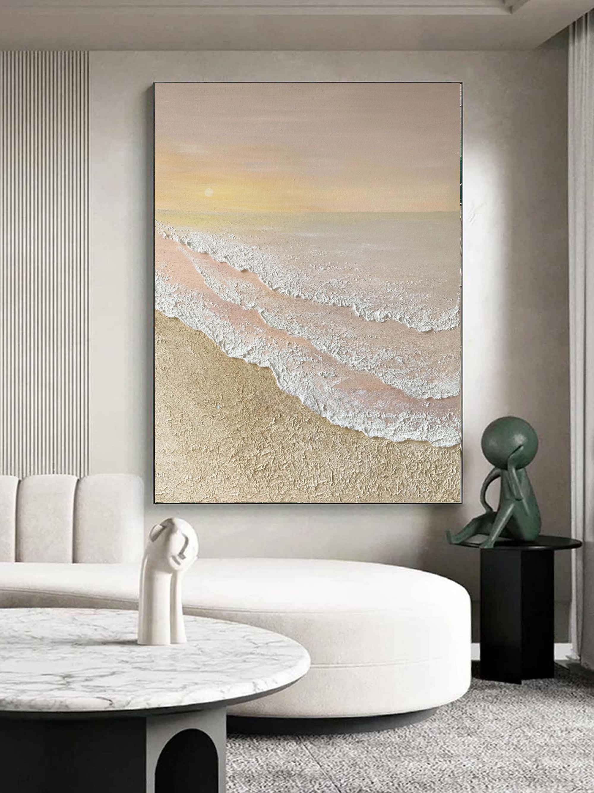 Textured Sunset Beach and Tide Canvas Art