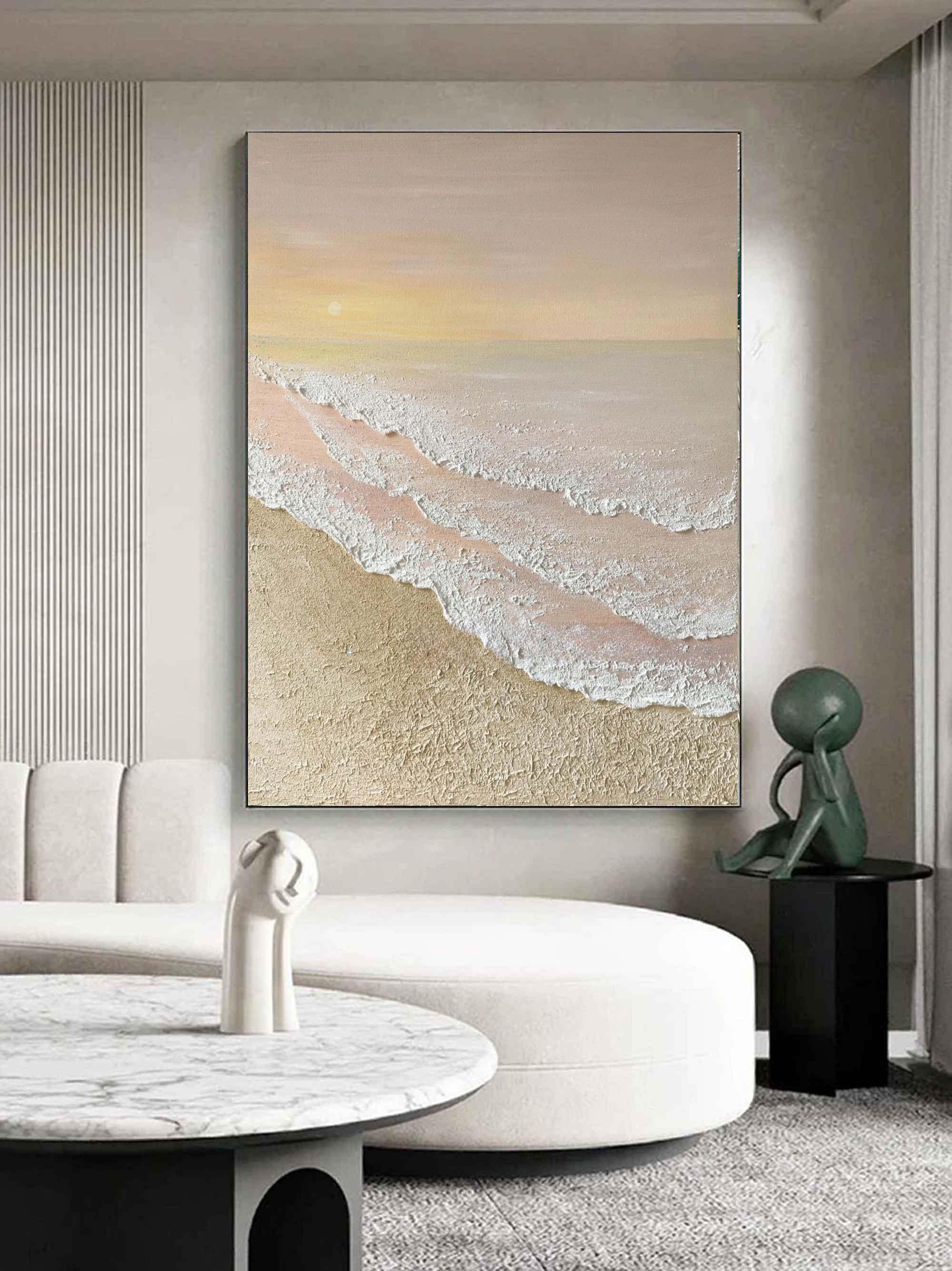Tactile Sunset Tide-Textured Sunset Beach and Tide Canvas Art - artextured