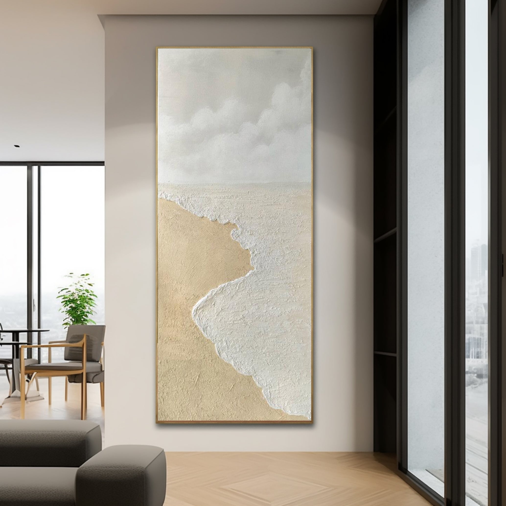 Tranquil Shoreline: Textured Coastal Canvas