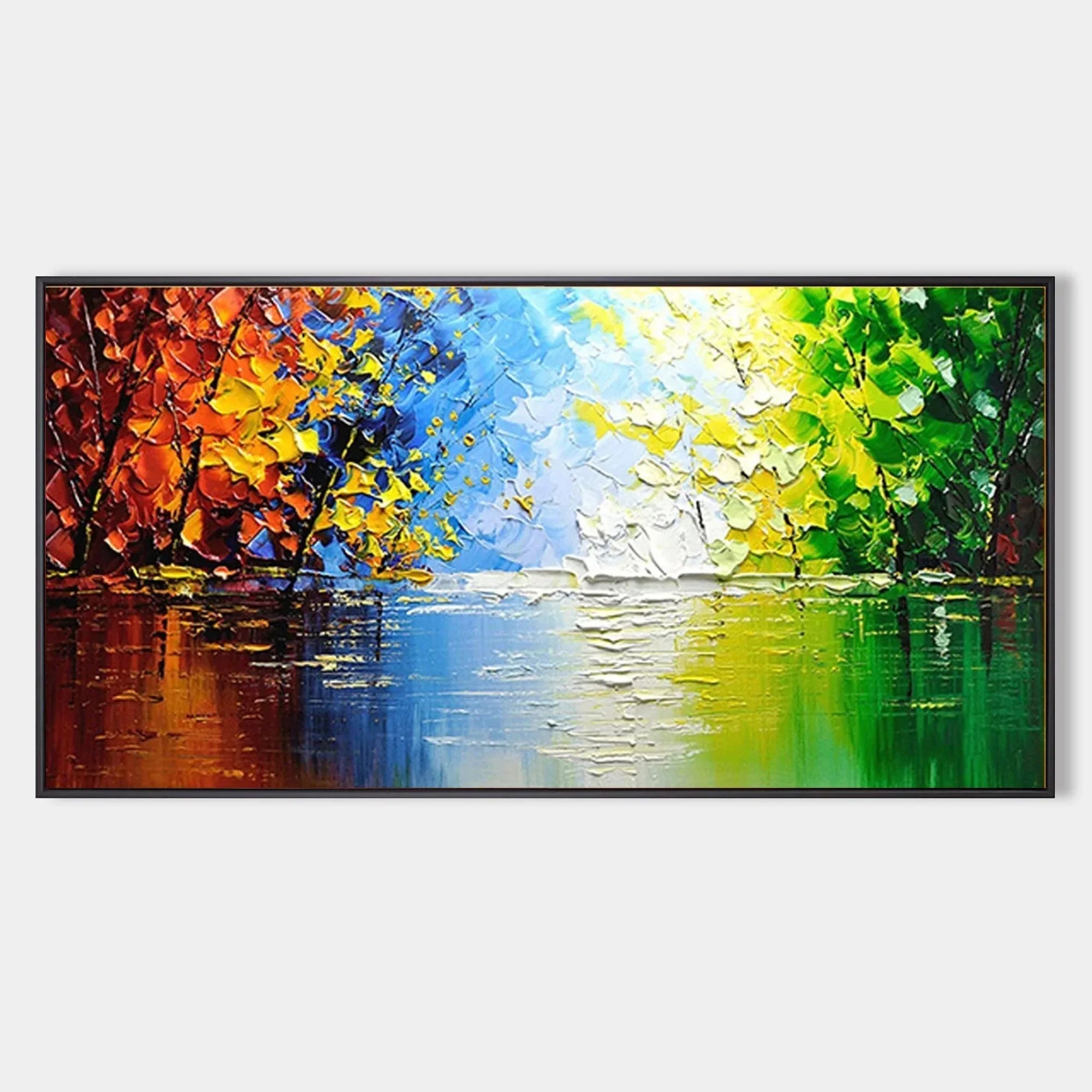 Seasons of Reflection -Horizontal Three-Dimensional Landscape Abstract Oil Painting Wall Art - artextured
