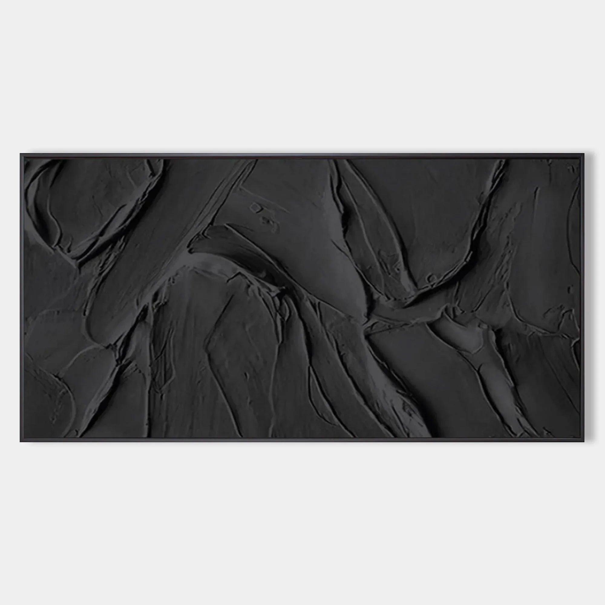 Obsidian Texture -Pure Black Thick Coating Texture Minimalist Abstract Wall Art - artextured
