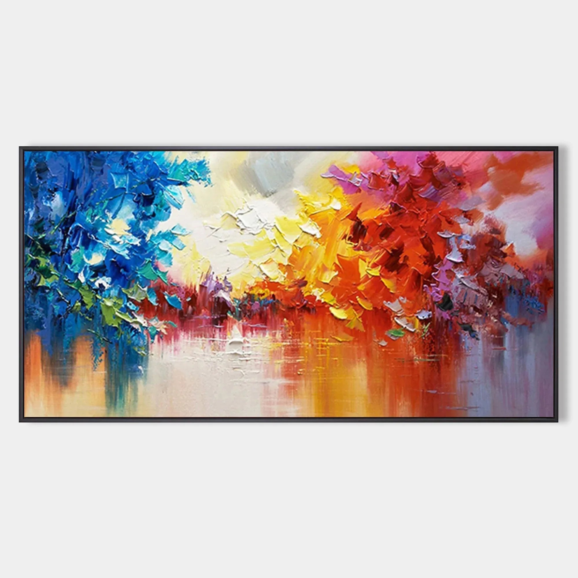 Colorful Reflections - Abstract Landscape Oil Painting Wall Art with Color Texture - artextured