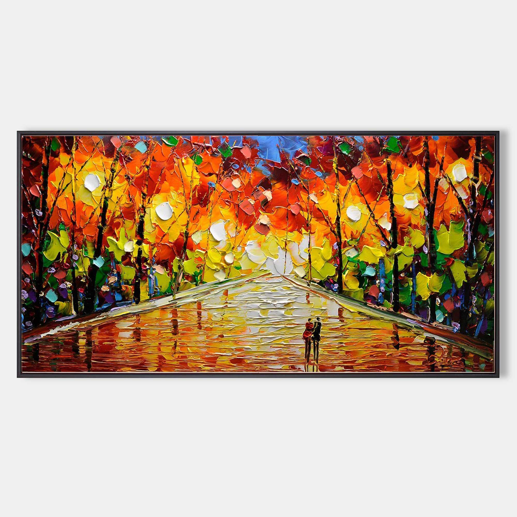 Romantic Stroll - Vibrant Abstract Oil Painting of a Colorful Park Path - artextured