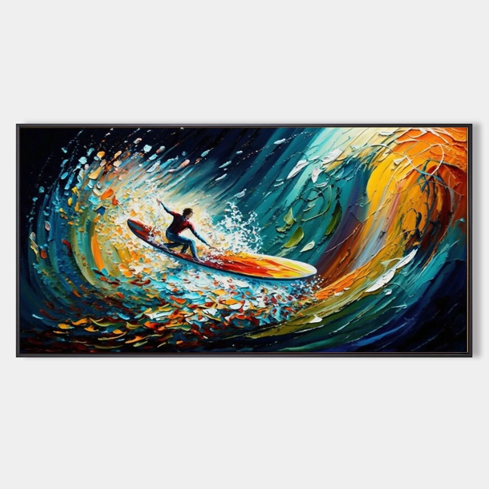 Riding the Wave - Dynamic Surfer Abstract Oil Painting for Modern Decor - artextured