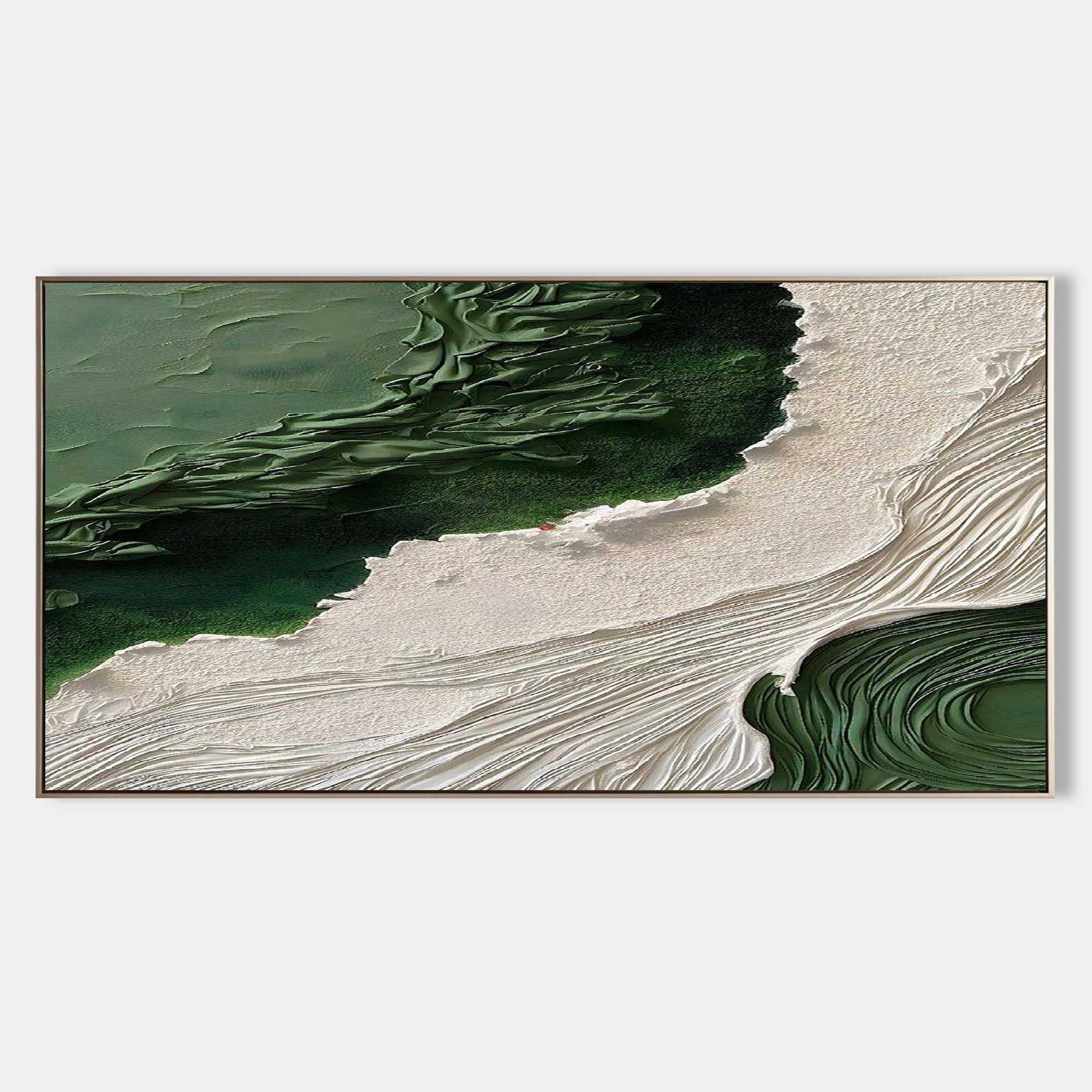 Emerald Shoreline Canvas Art-Hand Drawn Natural Texture Minimalist Abstract Wall Art - artextured
