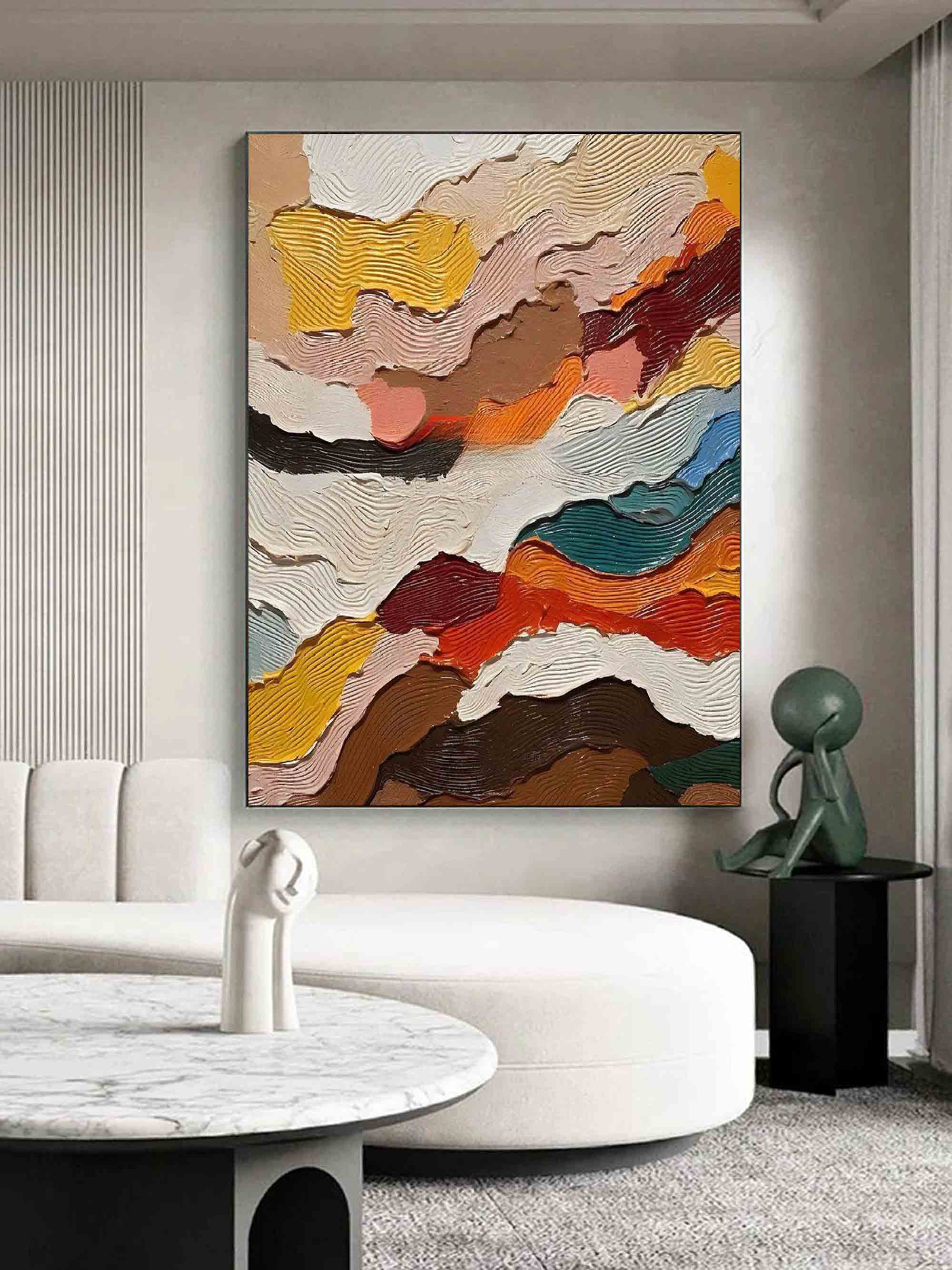 Abstract Textured Layered Painting - Modern Wave Patterns on Canvas