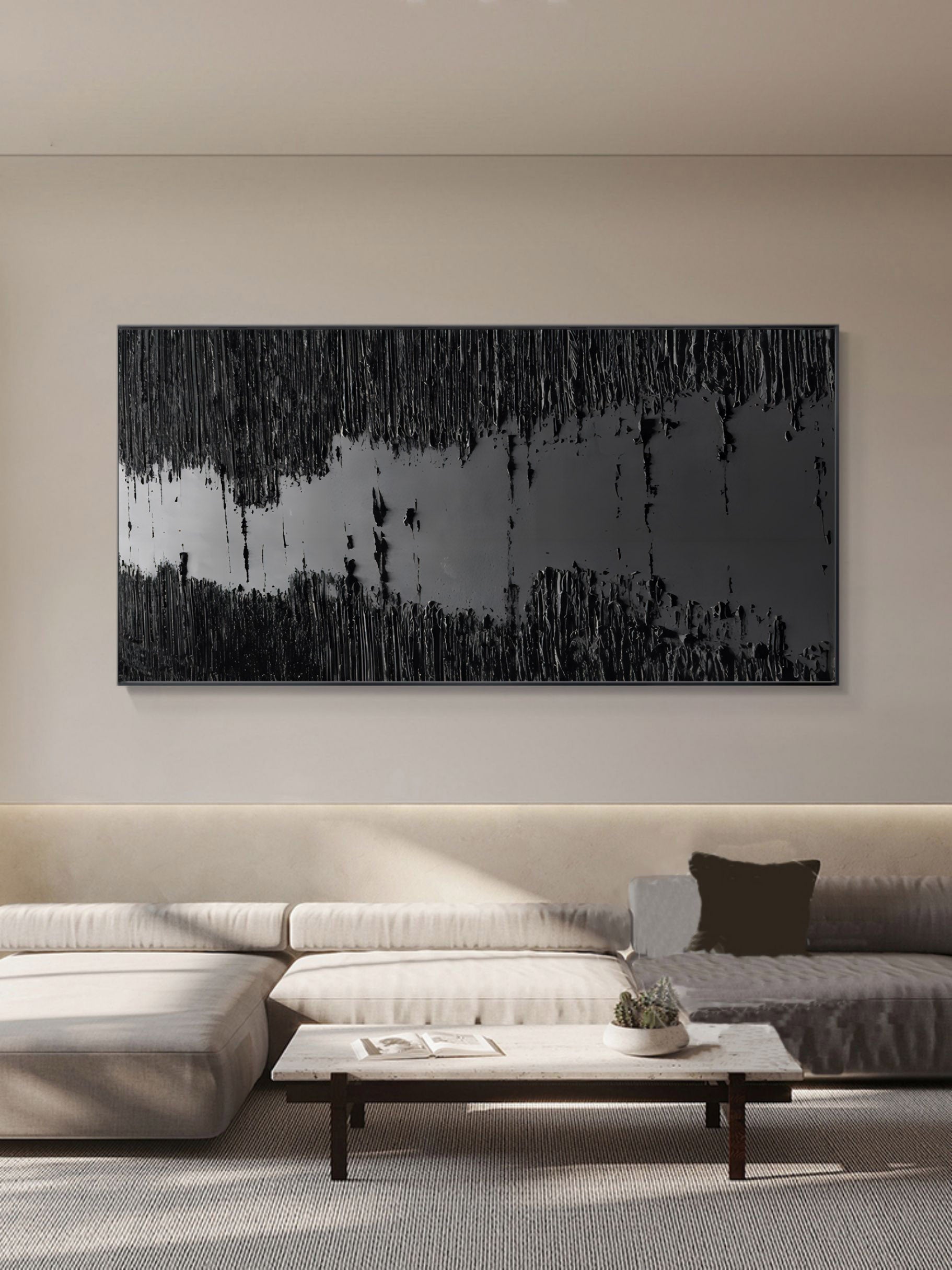 Monochrome Depth-Modern Minimalist Style Pure Black Texture Abstract Wall Art