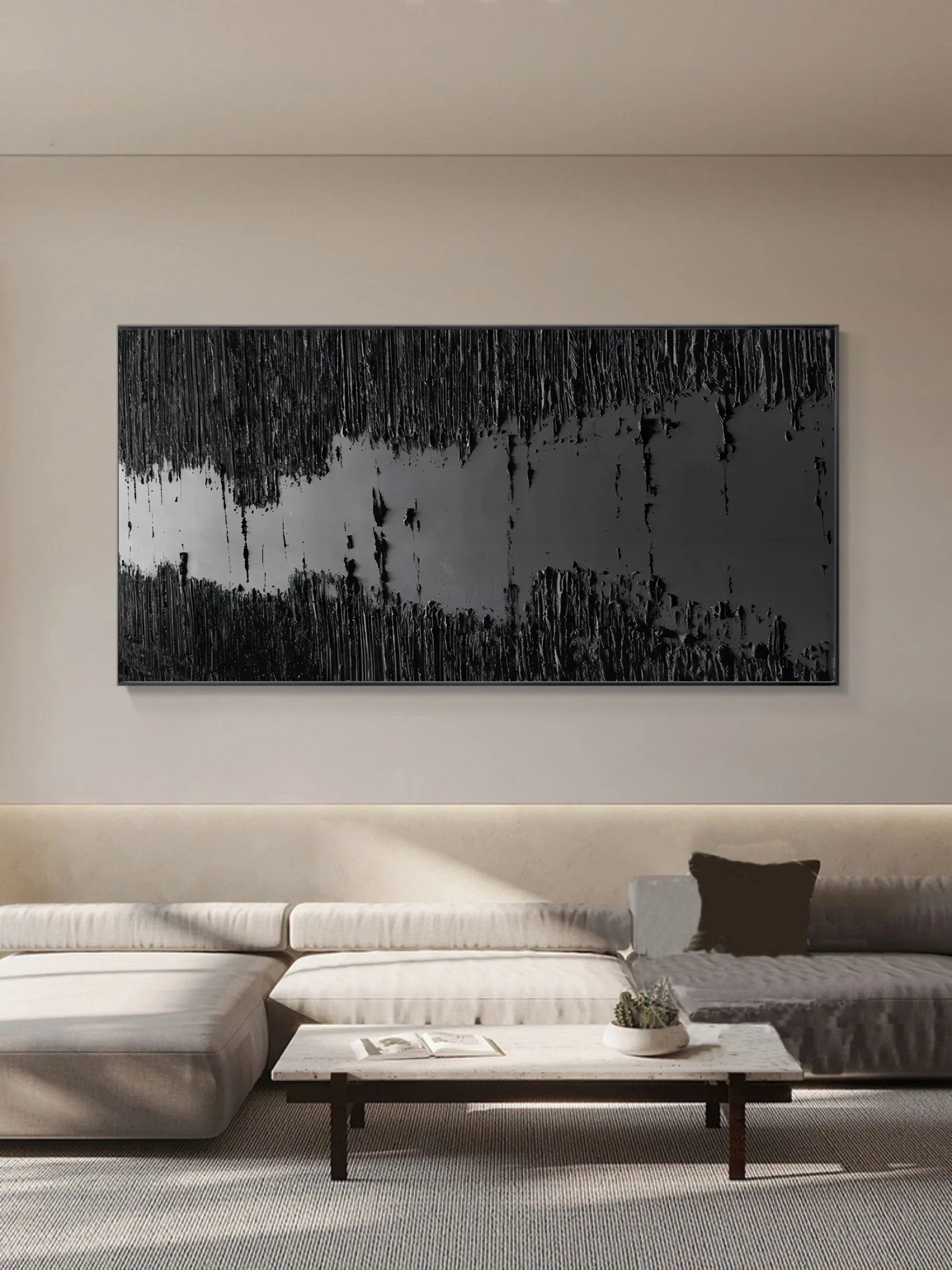 Monochrome Depth-Modern Minimalist Style Pure Black Texture Abstract Wall Art - artextured