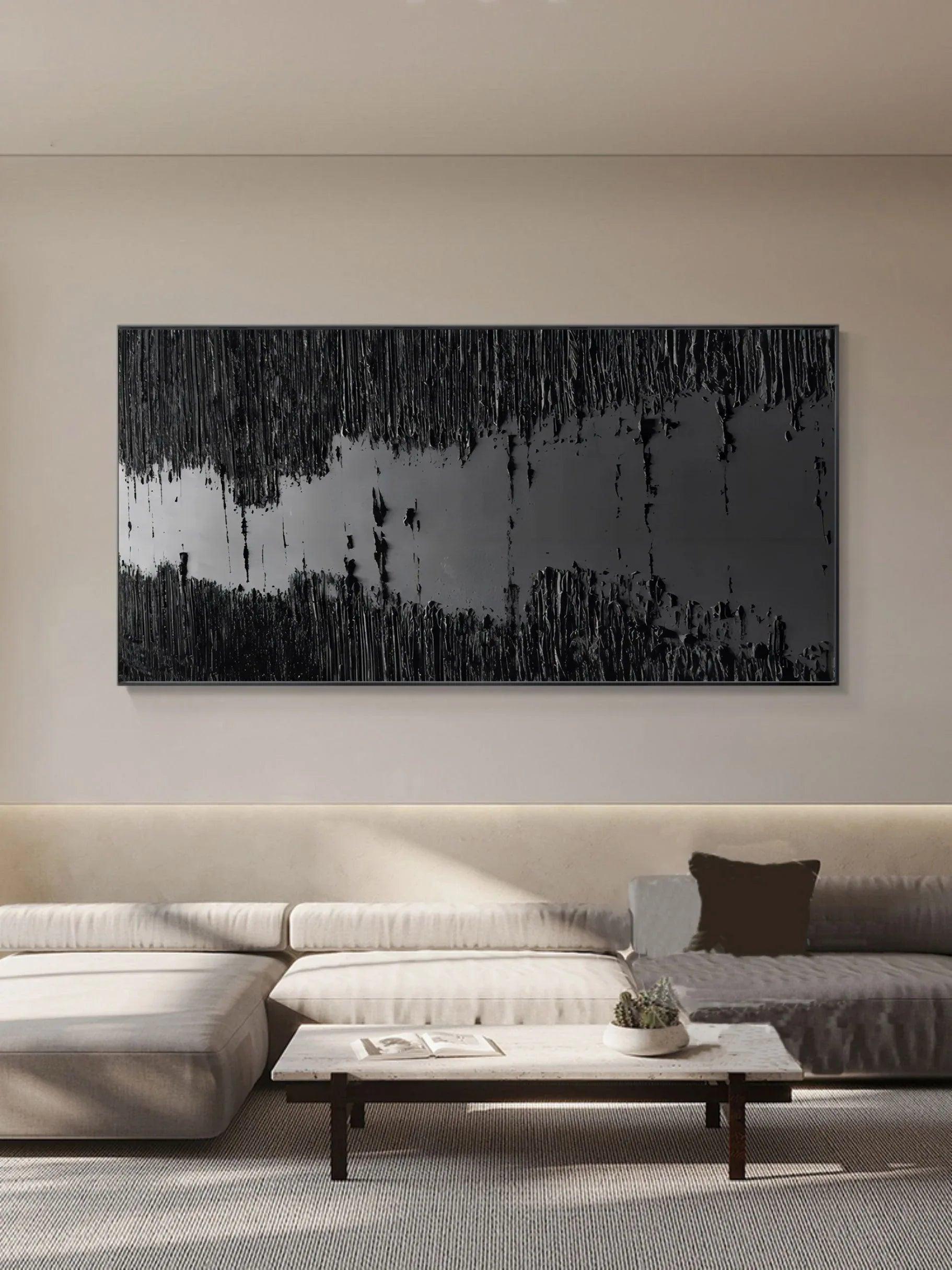 Monochrome Depth-Modern Minimalist Style Pure Black Texture Abstract Wall Art - artextured