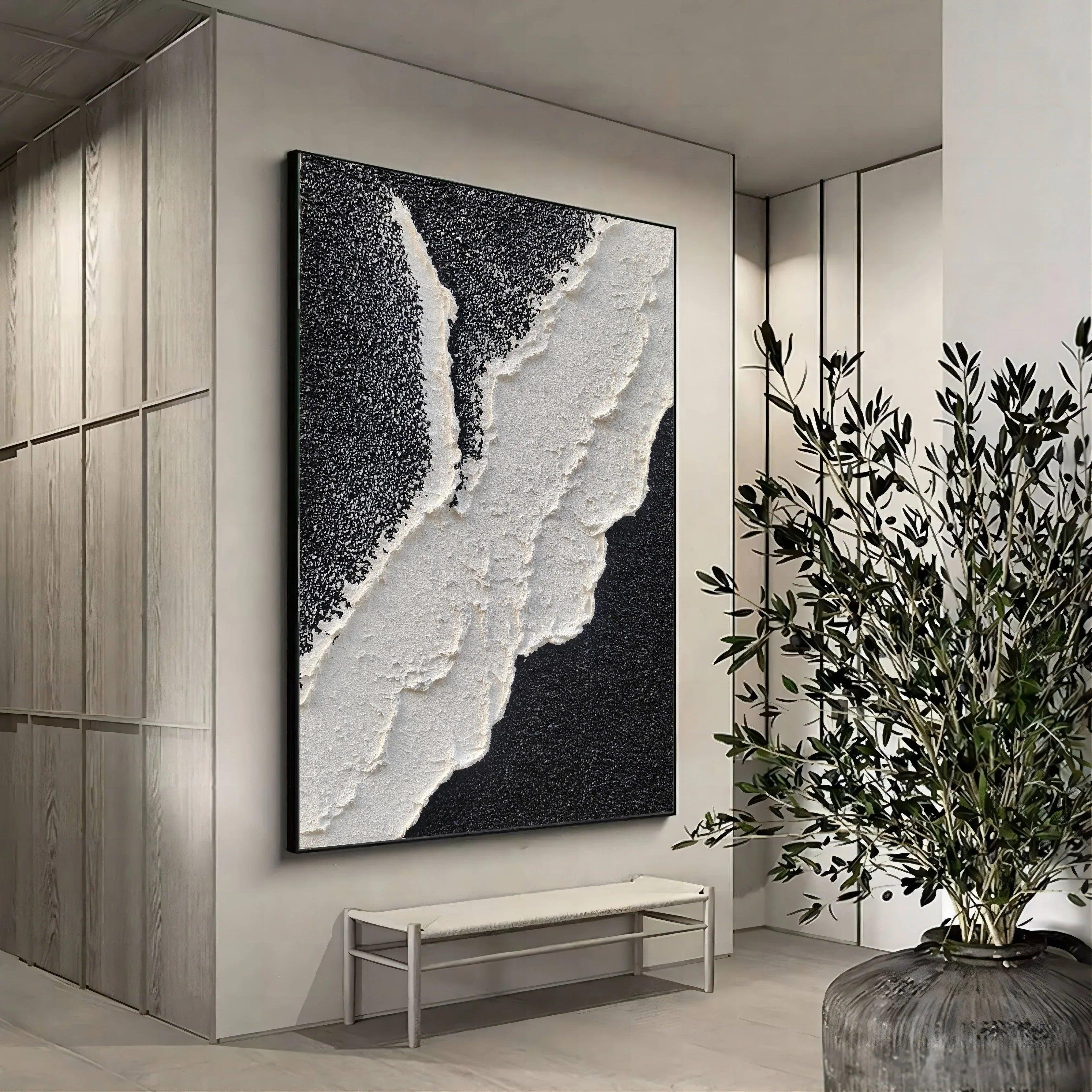 Tidal Contrasts-Black and White Texture Minimalist Abstract Wall Art - artextured